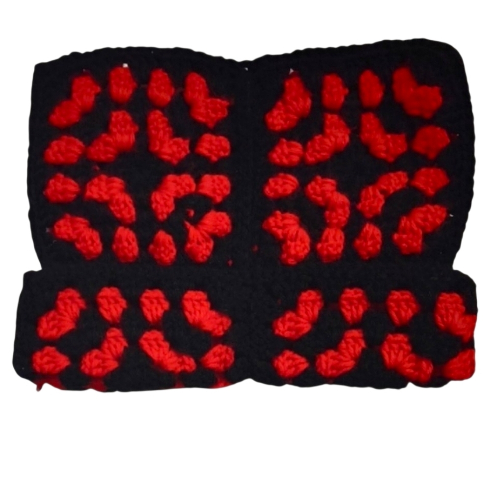 Crochet Red and Black Granny Square Hat